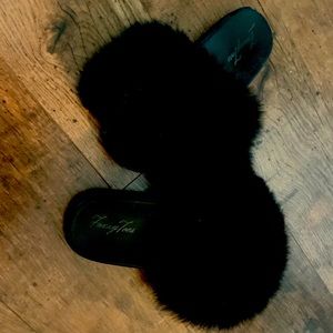 Real Fox Fur Slides